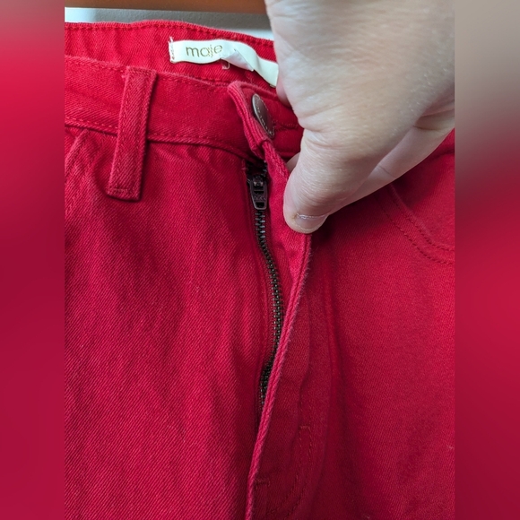 MAJE Crop Wide Leg Red Summer Pants Size 38 = Medium Or 6-8 99% Cotton - Picture 4 of 14